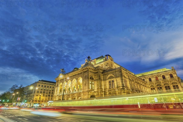 Vienna Austria night city skyline at Vienna State Opera