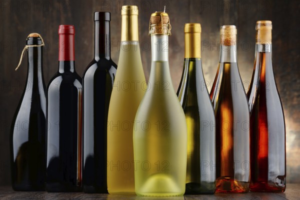 Composition with assorted bottles of wine