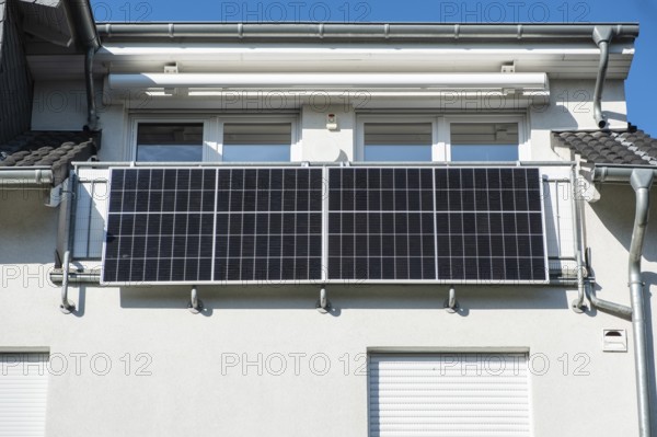 Solar panel on a balcony in Monheim am Rhein, North Rhine-Westphalia, Germany, Europe
