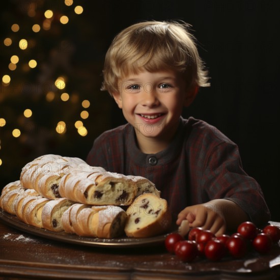 Christmas stollen in a festive setting, AI generated