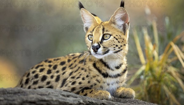 AI generated, animal, animals, mammal, mammals, biotope, habitat, a, individual, foraging, wildlife, caracal, caracal (Caracal caracal), lynx, lynxes, rests, resting