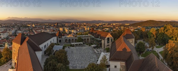 A panorama picture of the northeast side of Ljubljana at sunset