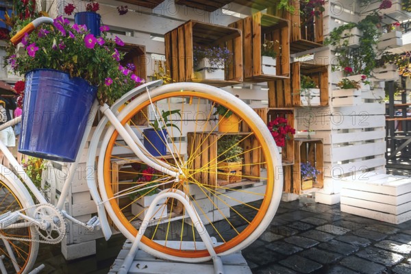 Wroclaw, Poland Old Town Rynek Market Square colorful bicycle and flowers decorations