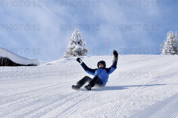 Child slides on snow, Les Crosets, Switzerland, slide, Europe