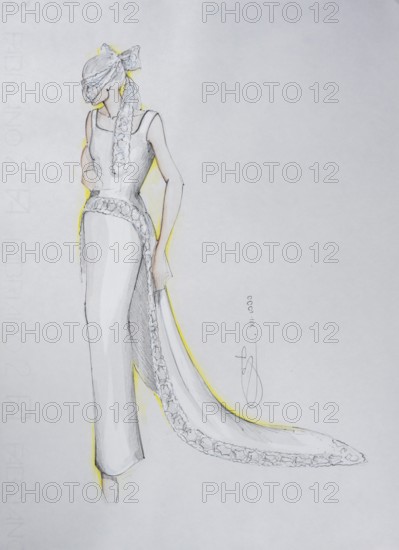 Fashion sketch, fashion design, women's fashion, haute couture, fashion collection, wedding dresses, pencil drawing, watercolour pastel, watercolour, pastel, on paper, elegant, feminine, slim