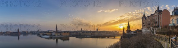 Stockholm Sweden, sunrise panorama city skyline at City Hall Gamla Stan and Slussen