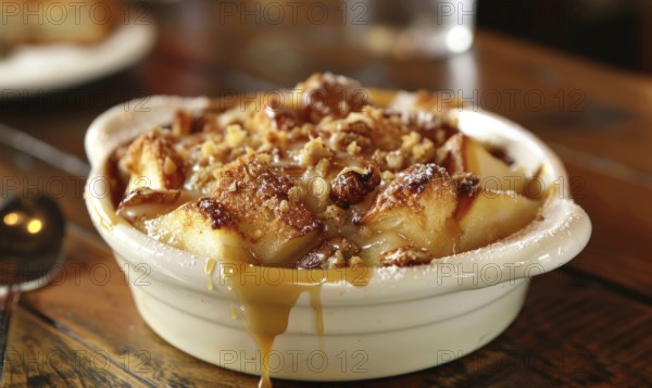 Pear and caramel bread pudding AI generated