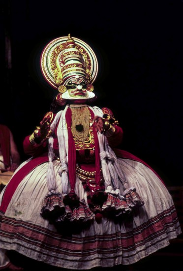 Evil character in Kathakali at Kerala Kalamandalam classical dance of Kerala, India, Asia