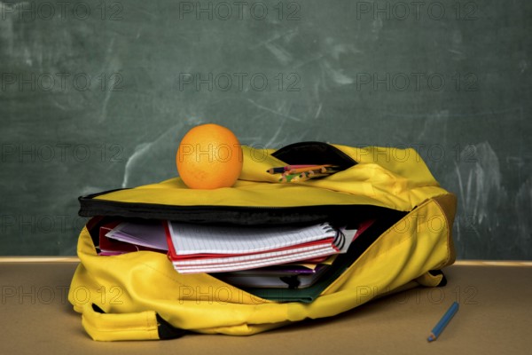 Yellow knapsack with copybooks orange