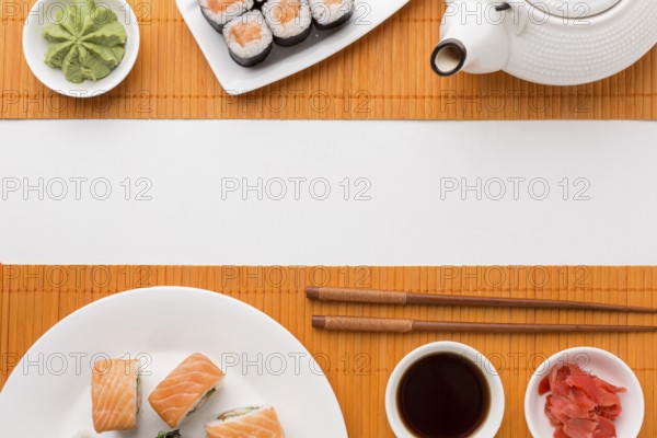 Top view sushi day concept with copy space