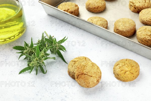 Cannabis butter cookies with marijuana buds and cannaoil, homemade healthy biscuits