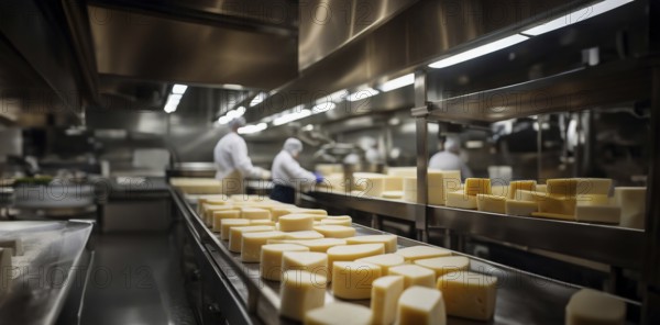 Cheese production, cheese production line, AI generated