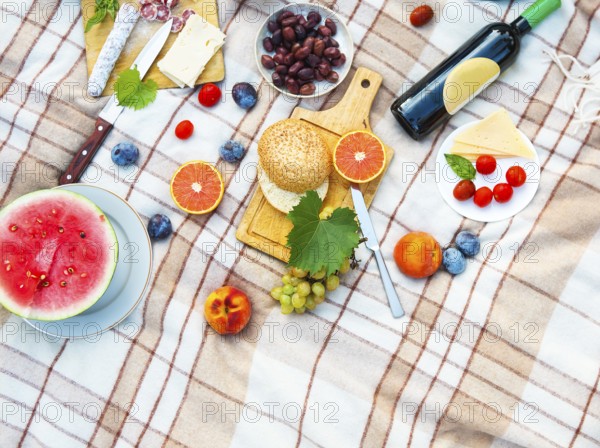 Top view summer garden italian picnic. Summer party