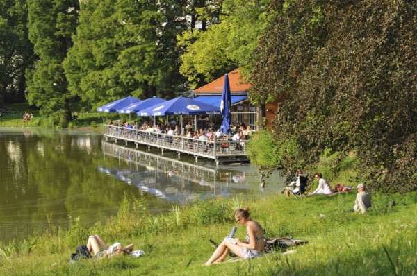 Meadow, Boathouse Stella, Lietzensee, Berlin-Charlottenburg, Berlin, Germany, Europe