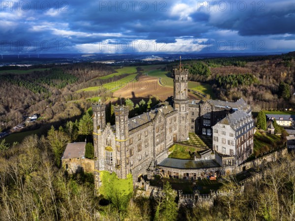 Aerial view, Schaumburg Castle, Balduinstein, Limburg an der Lahn region, Westerwald, Rhineland-Palatinate, Germany, Europe