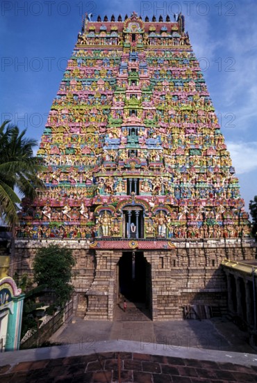 Sarangapani temple Rajagopuram the main gateway has eleven tiers and has a height of 173 ft 53 m in Kumbakonam, Tamil Nadu, India, Asia