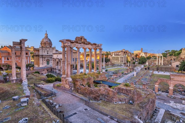 Rome night city skyline at Rome Forum (Roman Forum), Rome, Italy, Europe
