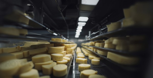 Cheese production, cheese production line, AI generated