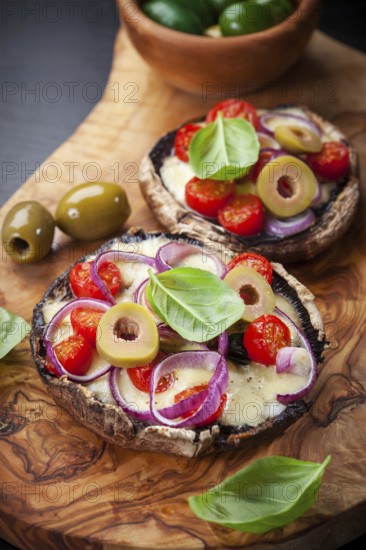 Giant Portobello mushrooms stuffed with mozzarella and tomatoes