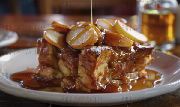 Pear and caramel bread pudding AI generated