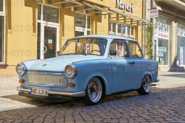 Well-preserved Trabant car from GDR production in the old town centre of Wittenberg in Germany
