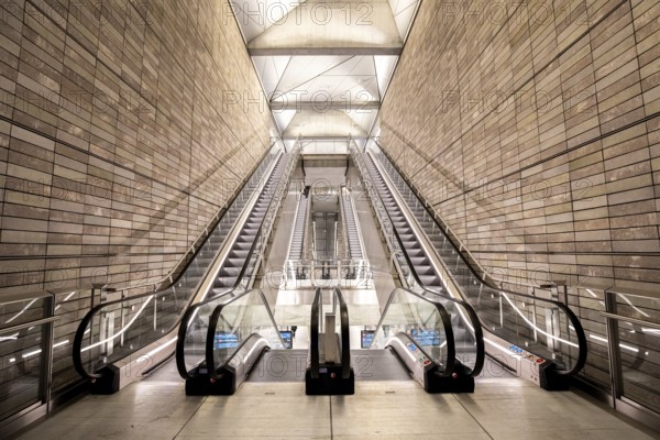 Copenhagen, Denmark, October 13, 2019: Interior view of the new metro station Nuuks Plads on the City Circle Line, Europe