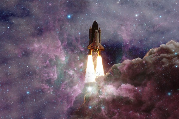Space Shuttle Atlantis. Cosmos art. Elements of this image furnished by NASA