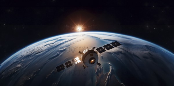 Satellite spacecraft in earth orbit in space, space monitoring concept, AI generated