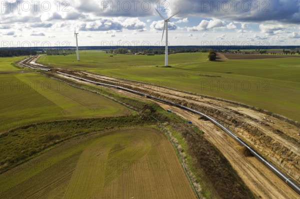 Construction site of the European natural gas pipeline EUGAL near Wrangelsburg Germany on 16.02.2019, this pipeline begins in Lubmin at the landing site of the Nord Stream 1 and 2 Pipline
