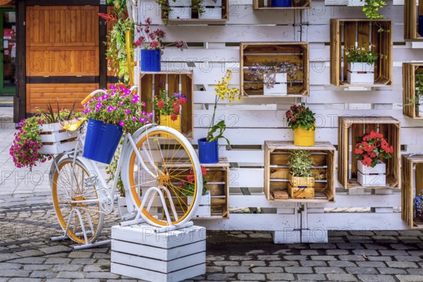 Wroclaw, Poland Old Town Rynek Market Square colorful bicycle and flowers decorations