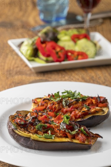 Grilled stuffed aubergine a Turkish dish