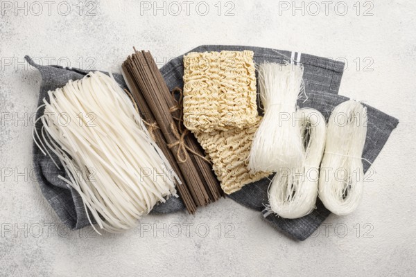 Top view uncooked assortment noodles