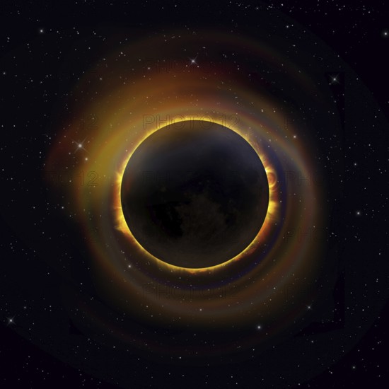Solar eclipse with colorful halo on a starry sky background. Elements of this image furnished by NASA