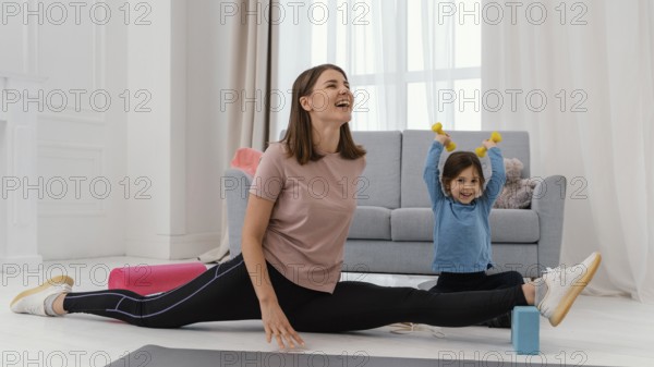 Full shot girl mother training