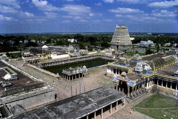 Bird’s eye view of Thillai Nataraja temple in Chidambaram, Tamil Nadu, South India, India, Asia