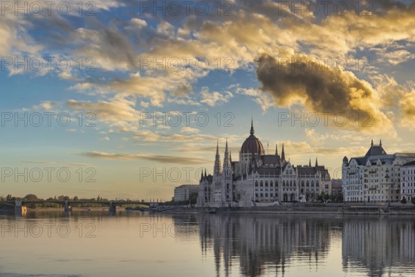 Budapest Hungary, sunrise city skyline at Hungarian Parliament and Danube River