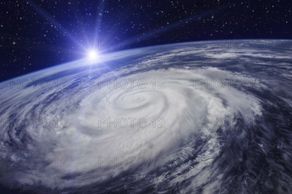 Giant cyclone on the planet Earth due to the global warming that will cause an increase in temperature and rainfall. Elements of this image furnished by NASA