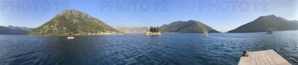 Panoramic view, view from the island of Maria from the Rock, Gospa od Skrpjela to Perast and the island of Sveti Dorde, World Natural and Cultural Heritage, Bay of Kotor, Mediterranean Sea, Adriatic Sea, Kotor, Montenegro, Europe