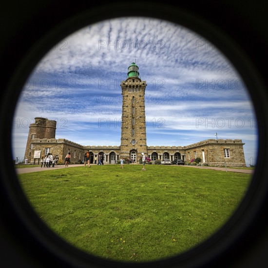 Cap Fréhel lighthouse with tourists, Emerald Coast, Brittany, France, Europe