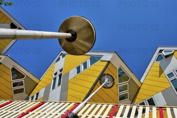 ROTTERDAM, NETHERLANDS, MAY 11, 2017: Cube houses, innovative cube-shaped houses designed by architect Piet Blom with idea to optimize space in Rotterdam, Netherlands now became a tourist attraction