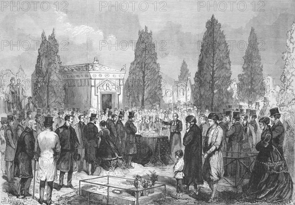 The funeral of Baron James de Rothschild, Jakob Mayer Rothschild, James de Rothschild (15 May 1792 - 15 November 1868) was the founder of the French branch of the influential Rothschild banking family, Historic, digitally restored reproduction of an original 19th century artwork, exact original date unknown