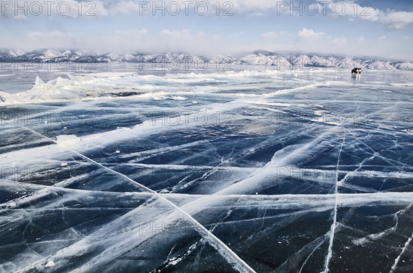 Cracks in the ice, Lake Baikal, Olkhon Island, Pribaikalsky National Park, Irkutsk Province, Siberia, Russia, Europe