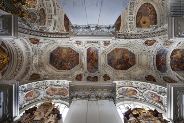 Ceiling frescoes, St. Stephen's Cathedral, Baroque, built 1668-1693, Episcopal Church, Catholic, Cathedral Square, Old Town, Three Rivers City of Passau, independent university city, administrative district of Lower Bavaria, Eastern Bavaria, Bavaria, Germany, Europe