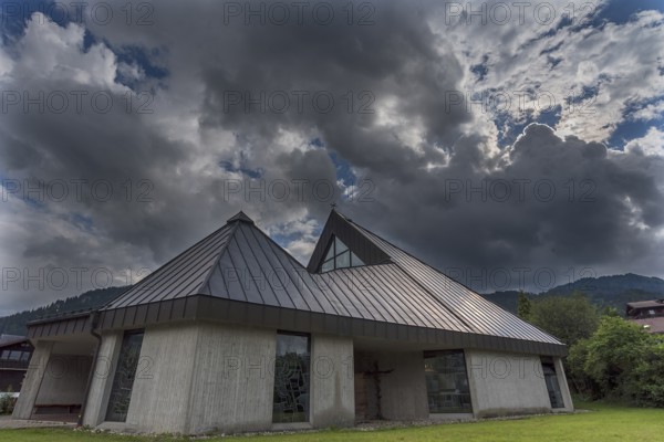 Exterior view of the parish church of St. Ulrich, Obermeiselstein, Allgäu, Bavaria, Germany, Europe