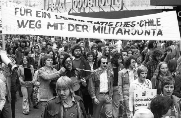 More than 40, 000 people from Germany, Italy, Chile, Spain, Greece and other countries demonstrated together on the occasion of the 30th anniversary of the end of Hitler's fascism on 10 May 1975 in Fr, Germany, Europe