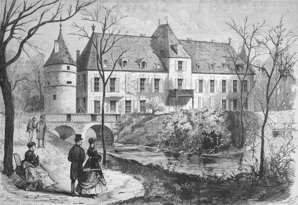 Chateau dAugerville in 1869, Centre-Val de Loire, France, Historic, digitally restored reproduction of an original 19th century painting, exact original date not known, Europe