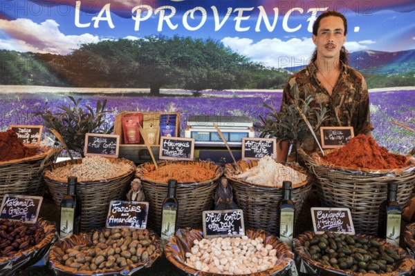 Regional products, farmers' market in Esparron-de-Verdon, Provence-Alpes-Côte d'Azur, Provence, France, Europe