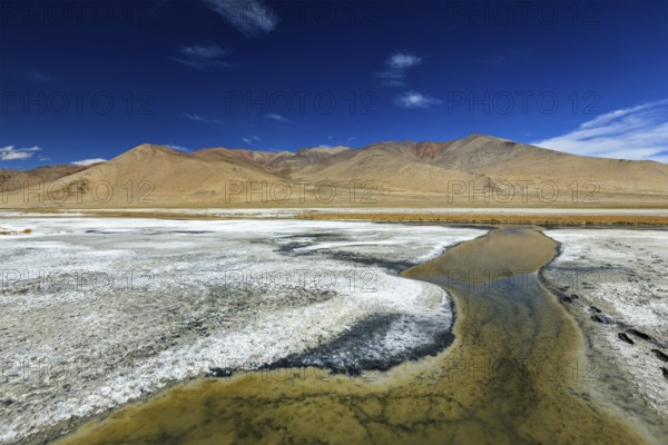 Tso Kar, fluctuating salt lake in Himalayas. Rapshu, Ladakh, Jammu and Kashmir, India, Asia