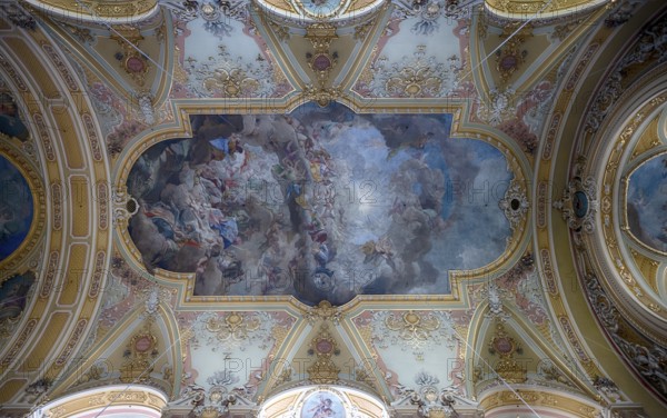 Interior view, ceiling painting by Paul Troger, Cathedral of the Assumption of the Blessed Virgin Mary and St. Cassian, Bressanone Cathedral, Brixen, Bressanone, South Tyrol, Trentino, Italy, Europe