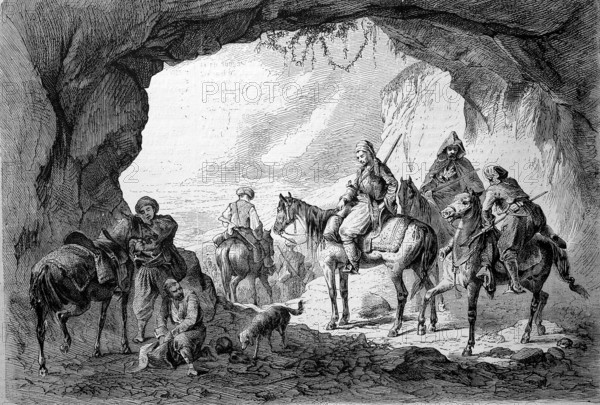 A Security Escort on Horseback in Bosnia, 1869, Historic, digitally restored reproduction of an original 19th century original, exact original date unknown
